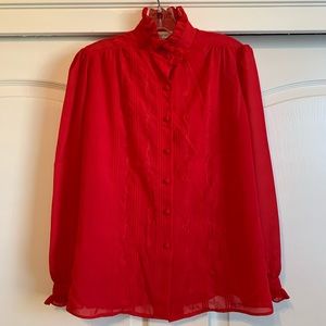Red High Neck Vintage Victorian Ruffle Blouse